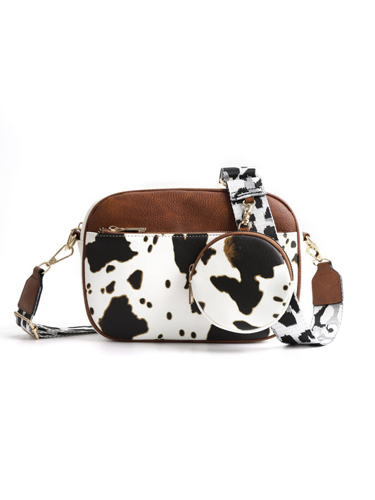 CINBIN Cow Print Crossbody Bag with Detachable Wallet and Adjustable Strap