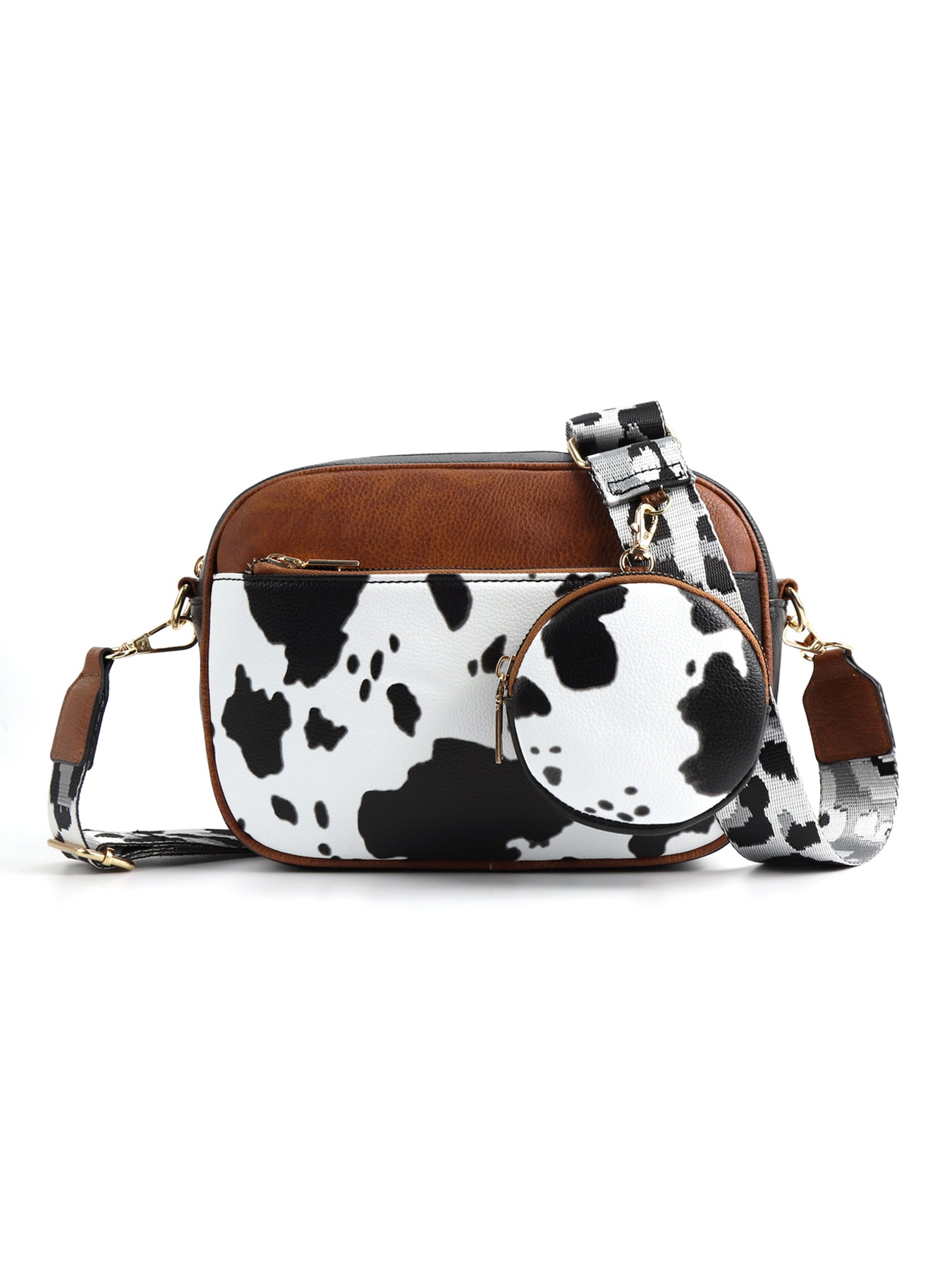 CINBIN Cow Print Crossbody Bag with Detachable Wallet and Adjustable Strap