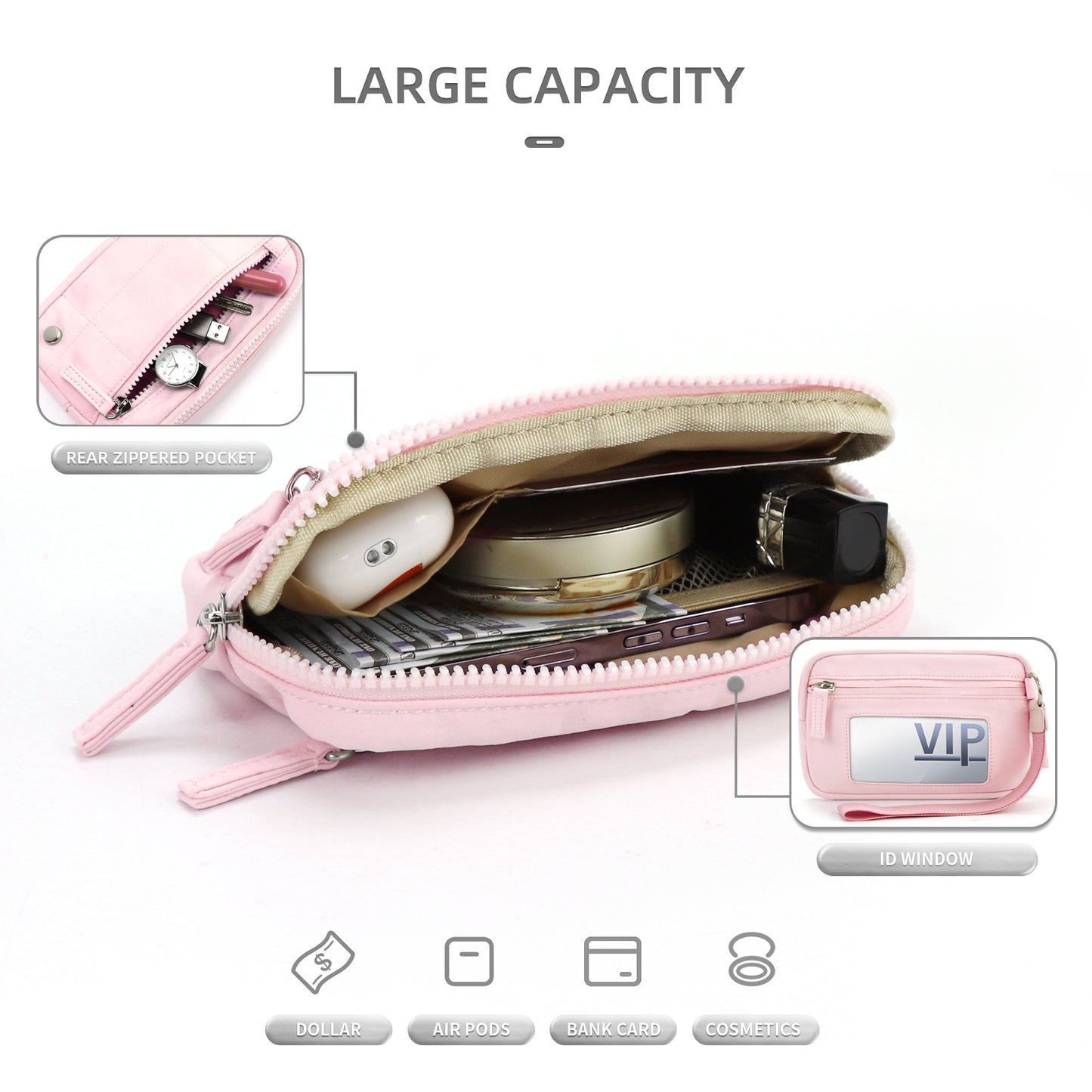 Wristlet Wallets for Women Nylon with 3 Zipper Purse Credit Card Holder Phone Organizer Waterproof With RFID Blocking