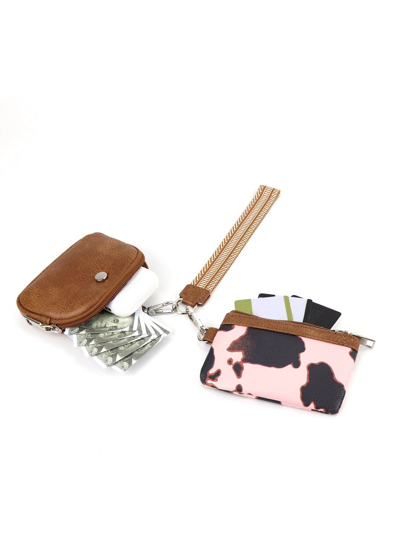 Cow Print Wallets for Women Zipper 2 in 1 Short Wallet Wristlet Wallets New Style Casual Trendy Coin Purse