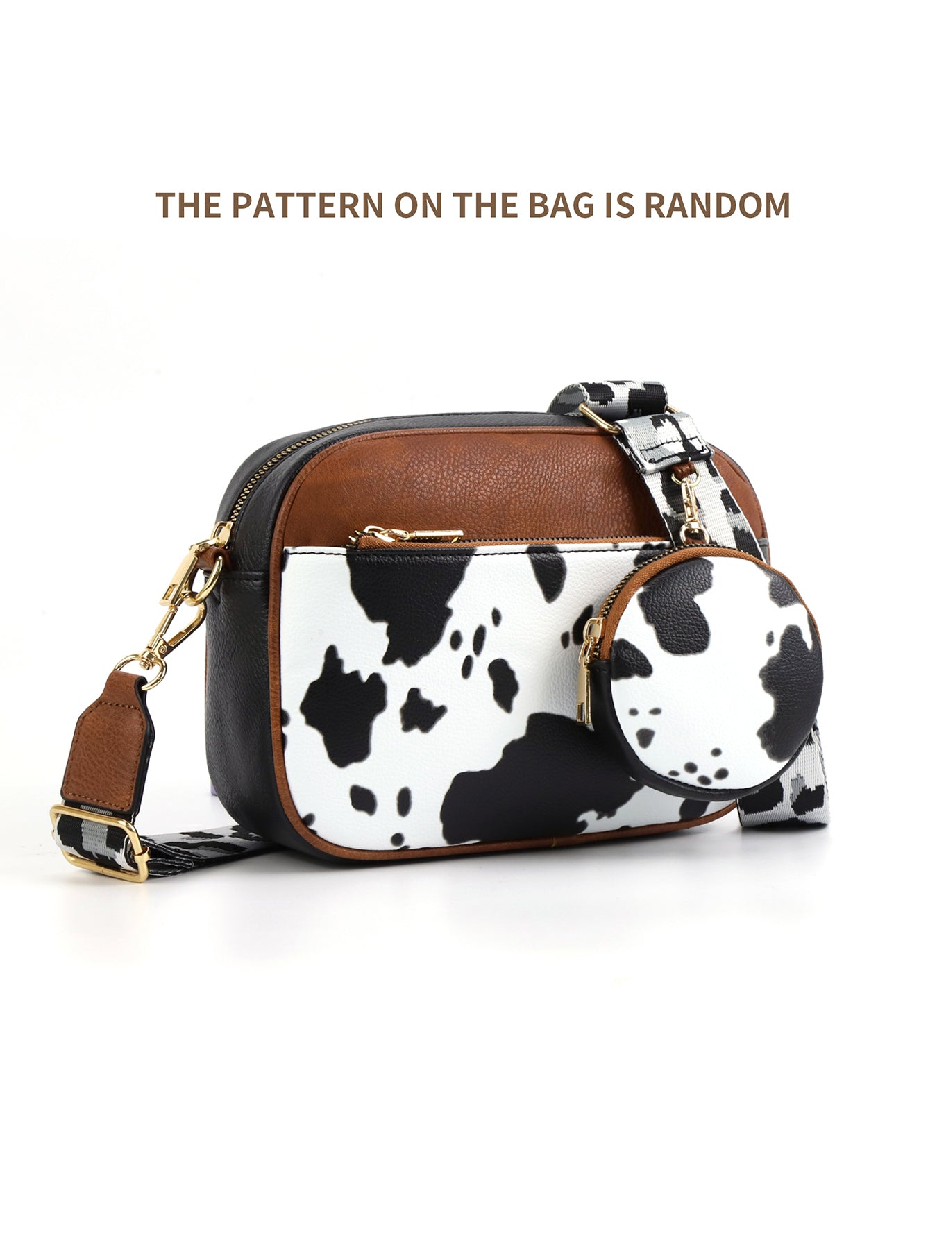 CINBIN Cow Print Crossbody Bag with Detachable Wallet and Adjustable Strap