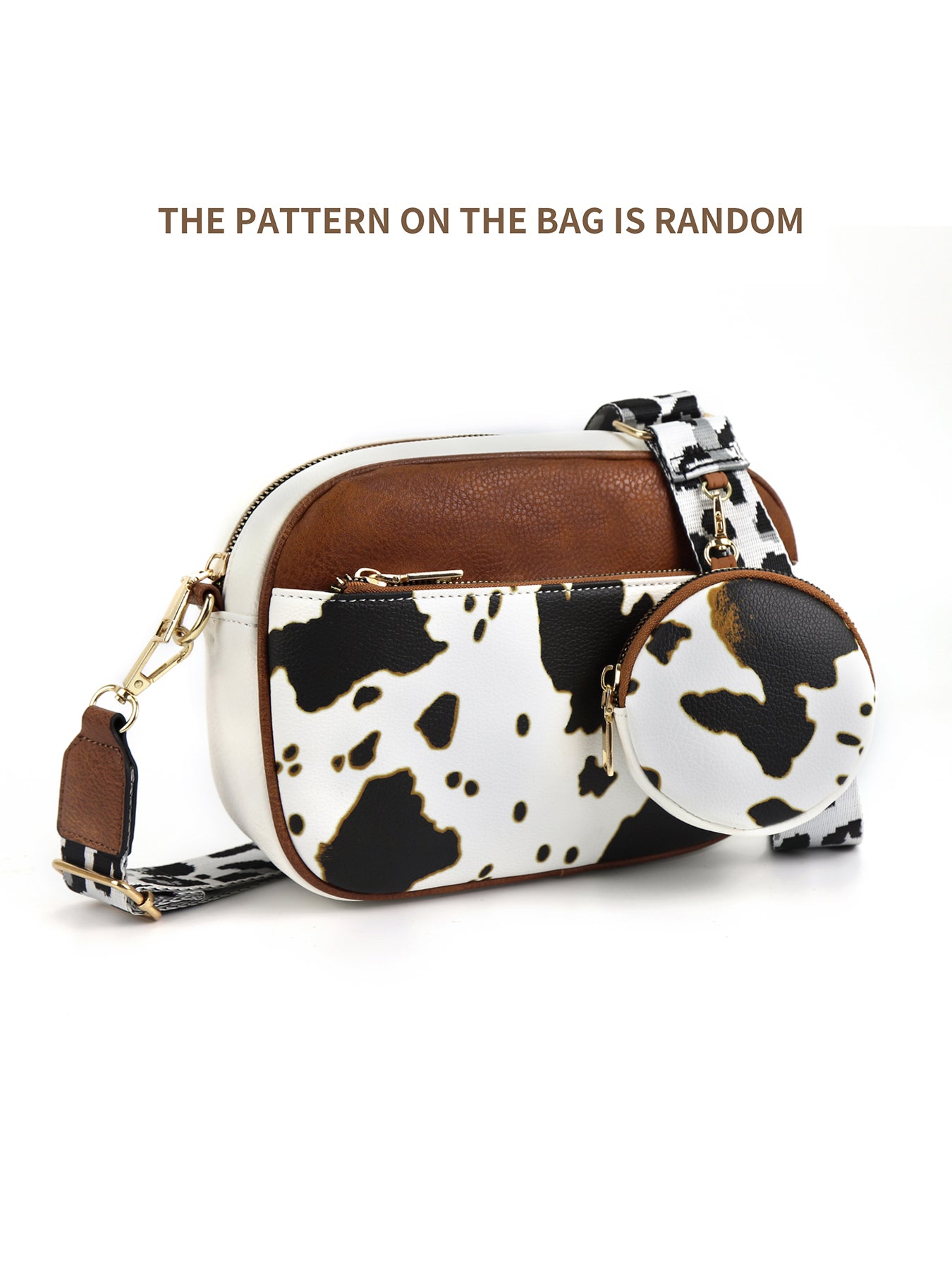 CINBIN Cow Print Crossbody Bag with Detachable Wallet and Adjustable Strap