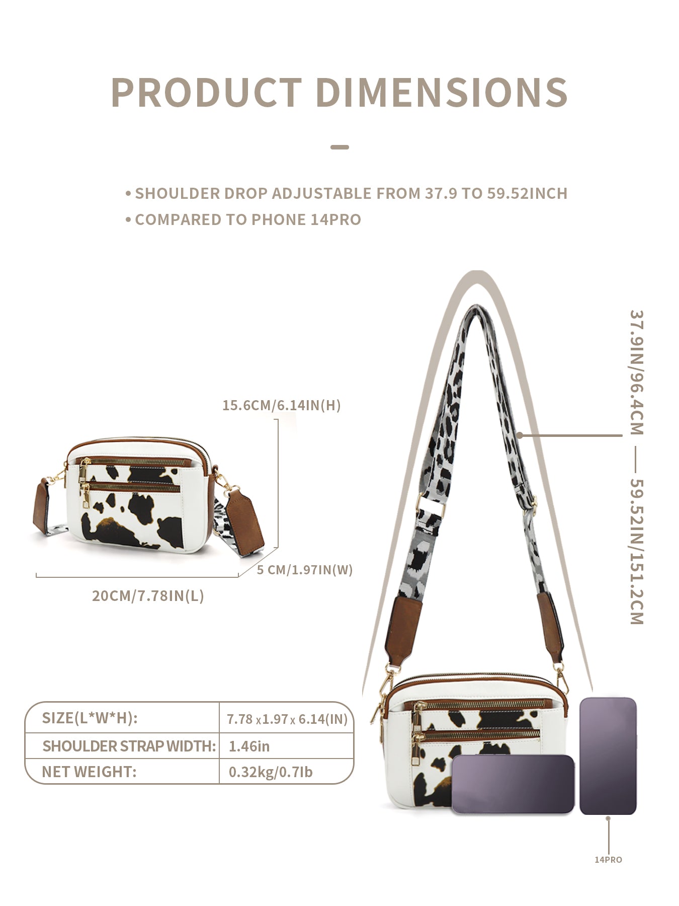 CINBIN Cow Print Women Small Crossbody Bags with Cute Adjustable Shoulder Strap