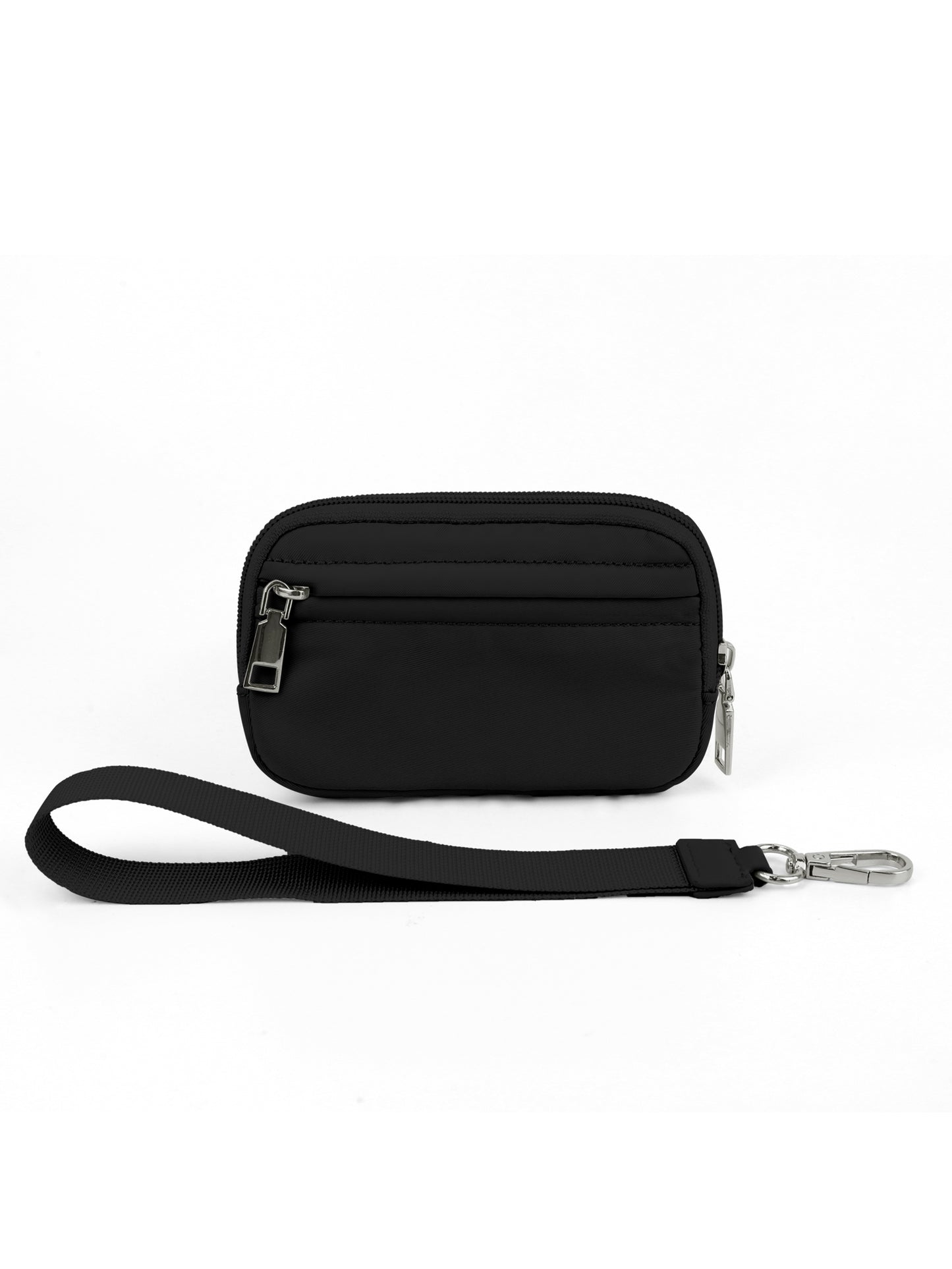 Women's Nylon Wristlet Handbag with Keychain, Waterproof and Lightweight (Black)