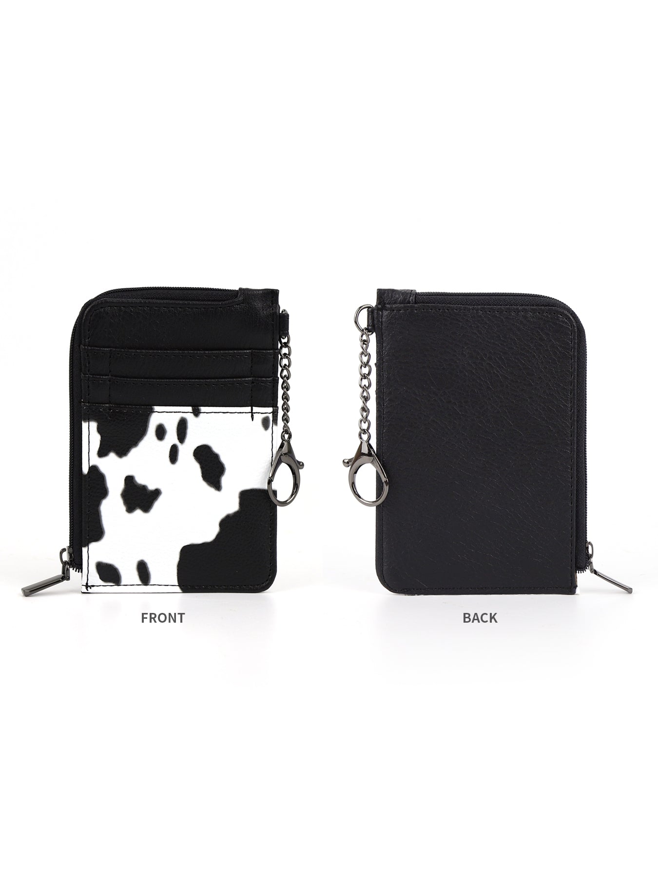 Cow Print Credit Card Holder Cute Keychain Wallet Small Wallets Woman with A Zipper Pocket Thin Slim Minmalist Boho Western Card Holder