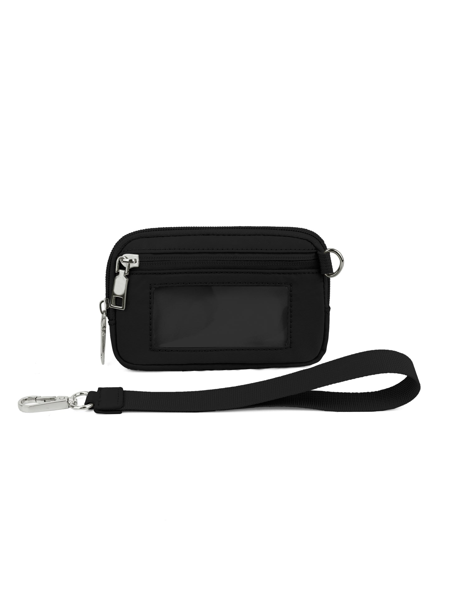 Women's Nylon Wristlet Handbag with Keychain, Waterproof and Lightweight (Black)