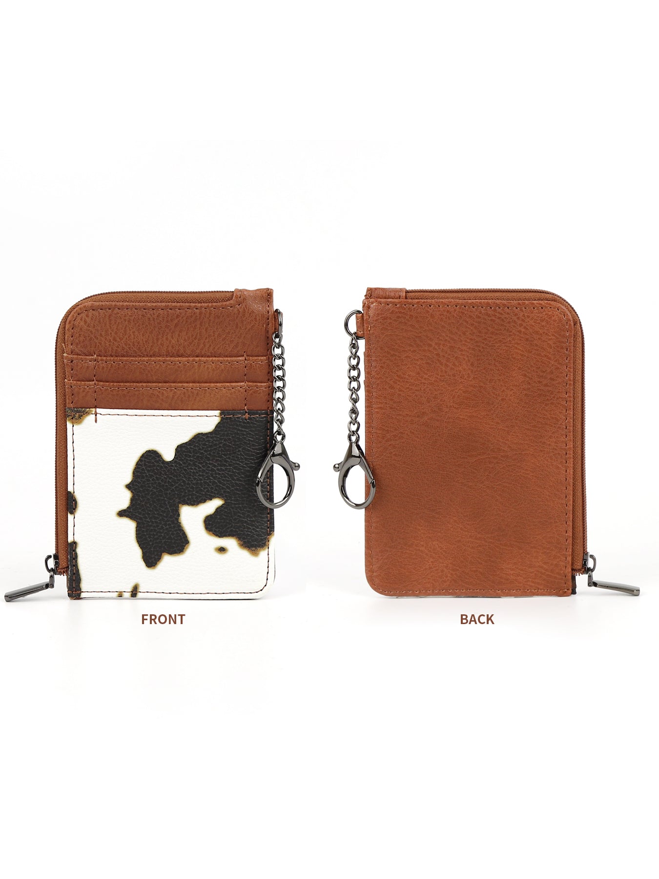 Cow Print Credit Card Holder Cute Keychain Wallet Small Wallets Woman with A Zipper Pocket Thin Slim Minmalist Boho Western Card Holder